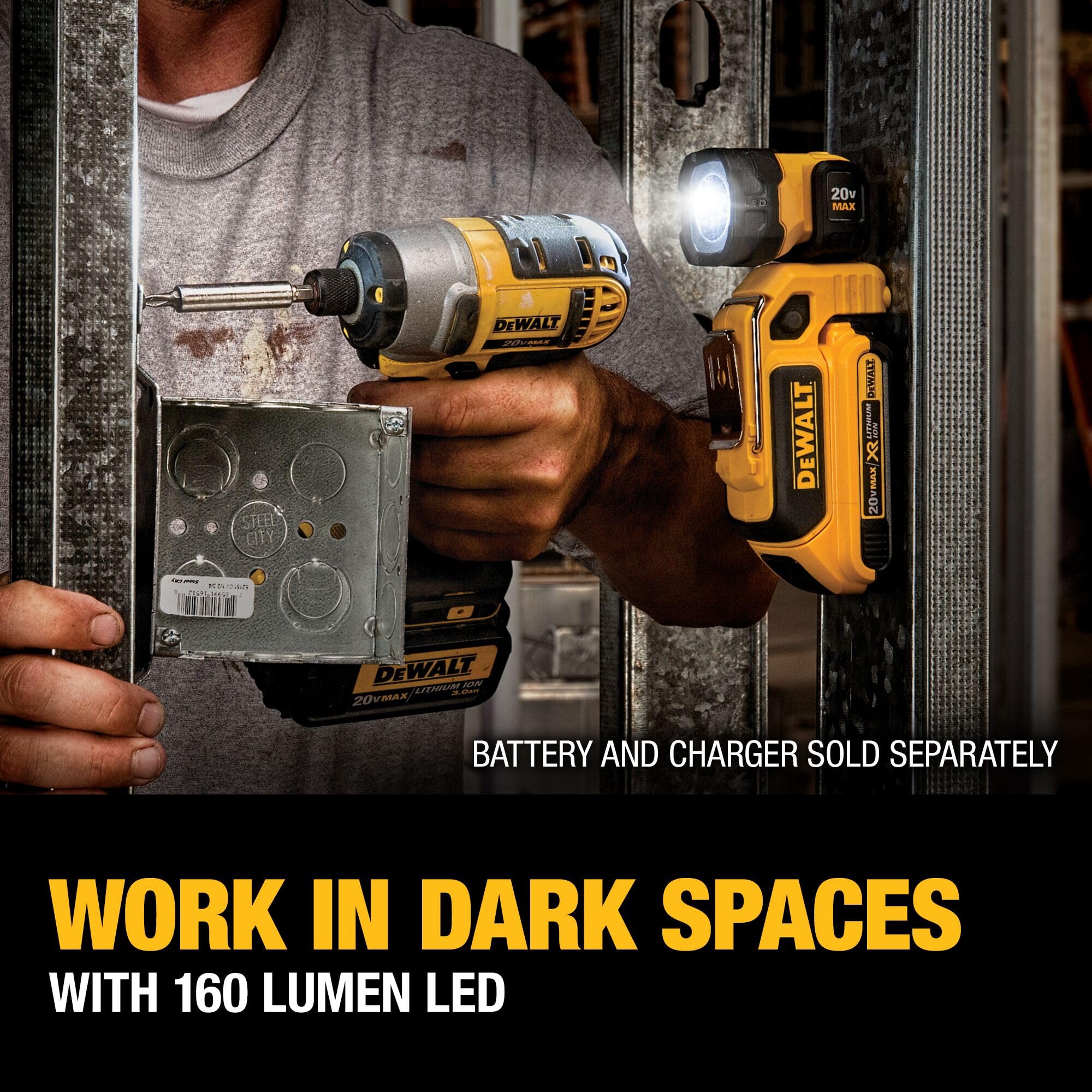DEWALT 20V MAX LED Work Light - Magnetic, Freestanding & Clip-On, Bare Tool Only (DCL044), Multicolor, One Size